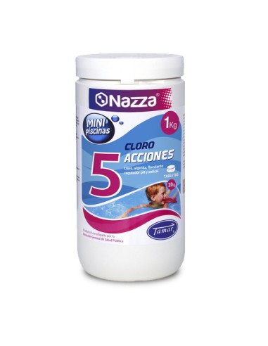 Cloro 5 acciones mini piscina 1kg.