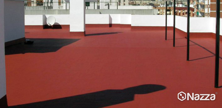 terraza completamente impermeabilizada con poliurea rojo teja