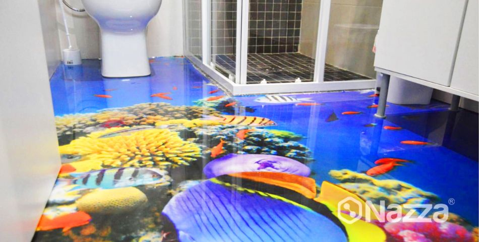 Suelo tratado con porcelanato liquido y vinilo 3D